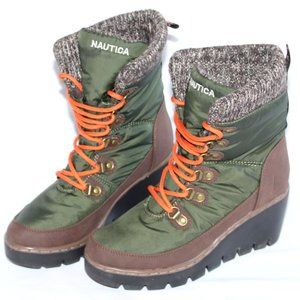 Nautica Branwen Green Brown Orange Wedge Heel Winter Boots Women's 6
